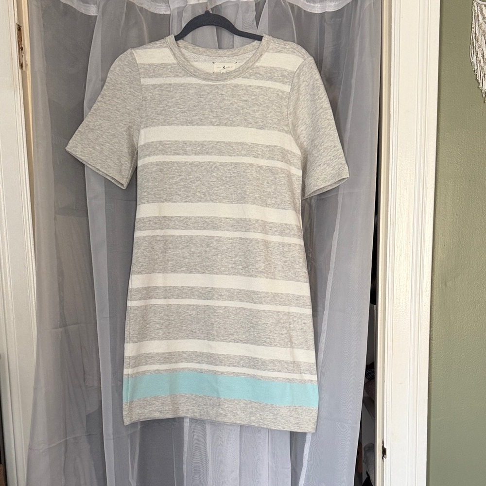 Lou & Grey Heathered Gray Striped Tee Dress with Pale Blue Accent